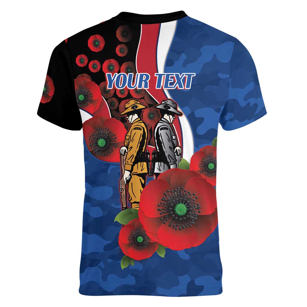 Western Bulldogs ANZAC Personalised Women V-Neck T-Shirt Lest We Forget Poppy Camo