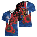 Western Bulldogs ANZAC Personalised Women V-Neck T-Shirt Lest We Forget Poppy Camo
