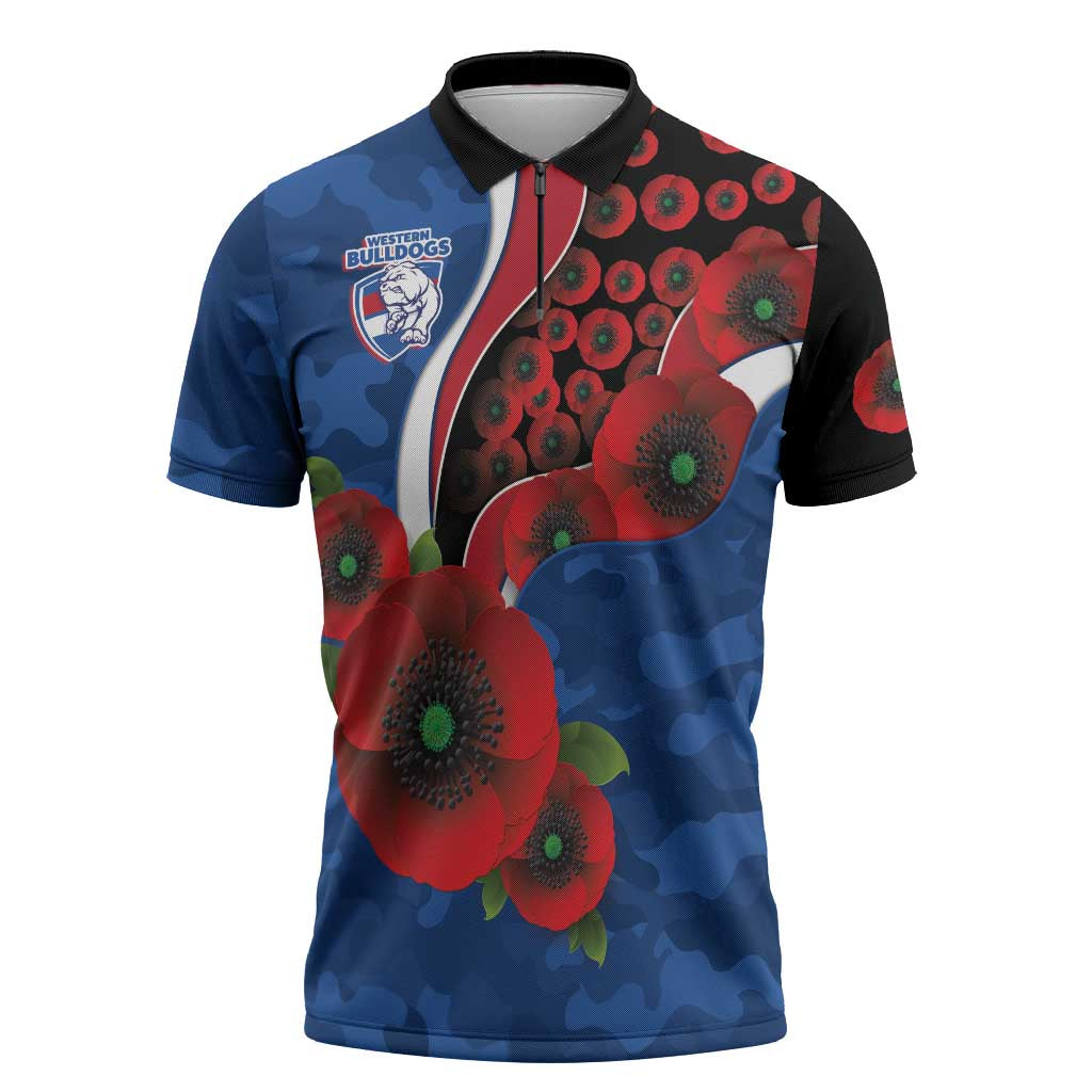 Western Bulldogs ANZAC Personalised Zipper Polo Shirt Lest We Forget Poppy Camo
