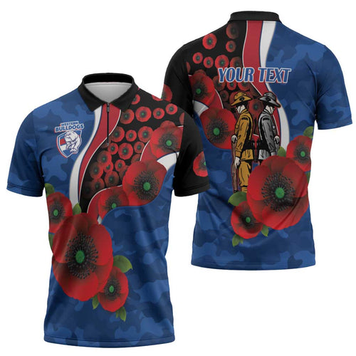 Western Bulldogs ANZAC Personalised Zipper Polo Shirt Lest We Forget Poppy Camo
