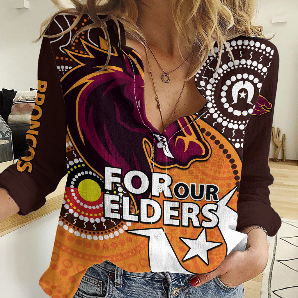 2023 Brisbane Broncos NRL Women Casual Shirt Aboriginal NAIDOC For Our Elders LT9