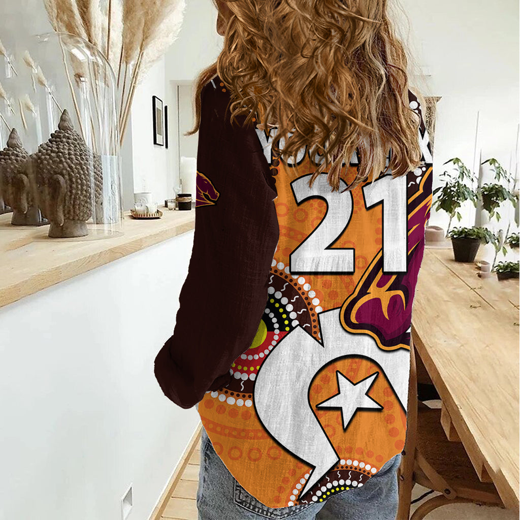 (Custom Text And Number) 2023 Brisbane Broncos NRL Women Casual Shirt Aboriginal NAIDOC For Our Elders LT9
