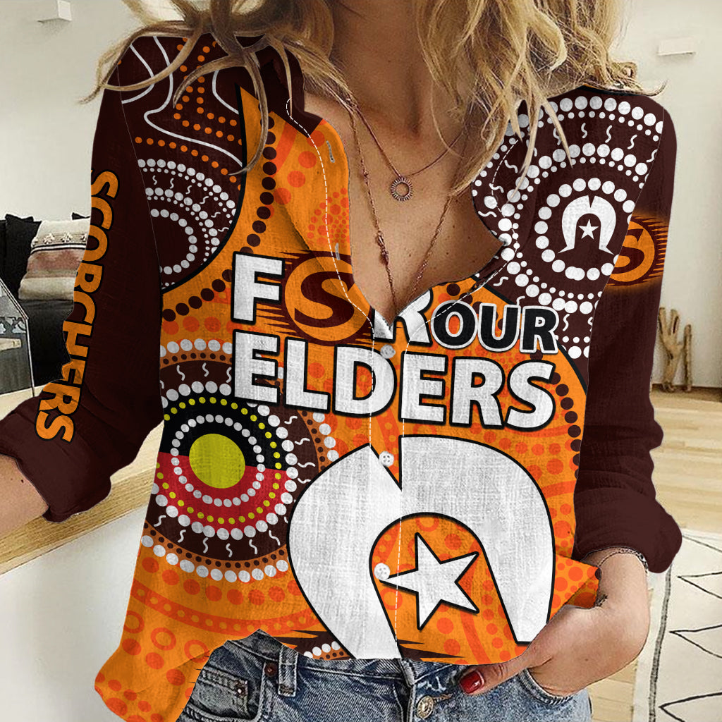 (Custom Text And Number) 2023 Scorchers BBL Women Casual Shirt Aboriginal NAIDOC For Our Elders LT9
