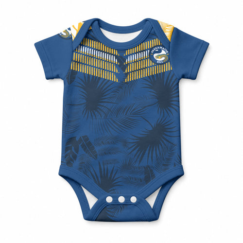 Parramatta Eels Rugby Baby Onesie Simple Hawaiian Palms Leaf