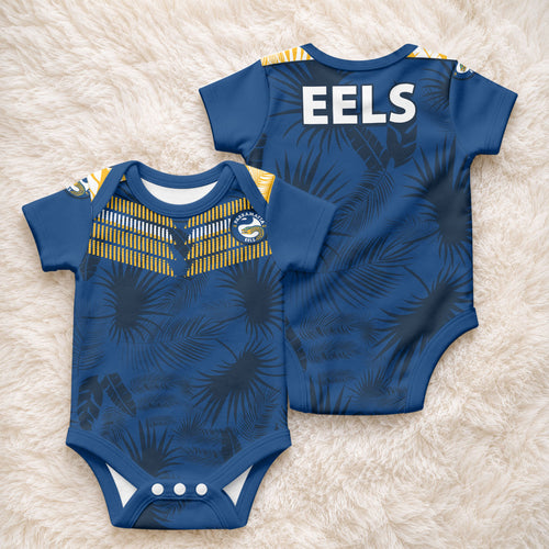 Parramatta Eels Rugby Baby Onesie Simple Hawaiian Palms Leaf