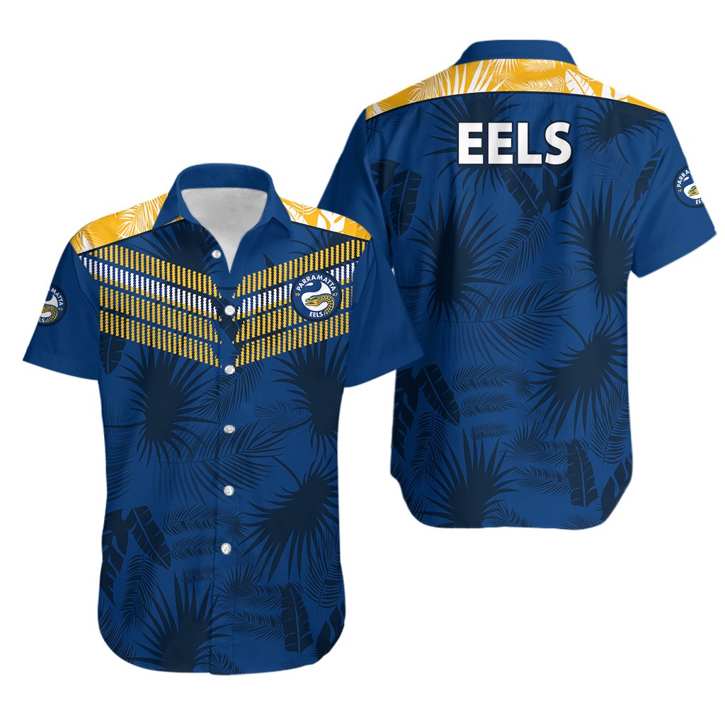 parramatta-eels-rugby-hawaiian-shirt-simple-hawaiian-palms-leaf