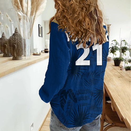 (Custom Text And Number) Parramatta Eels Rugby Women Casual Shirt Simple Hawaiian Palms Leaf LT9