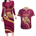 Custom QLD Maroons Cane Toad Couples Matching Long Sleeve Bodycon Dress and Hawaiian Shirt Queensland Origin No1