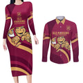 Custom QLD Maroons Cane Toad Couples Matching Long Sleeve Bodycon Dress and Long Sleeve Button Shirt Queensland Origin No1