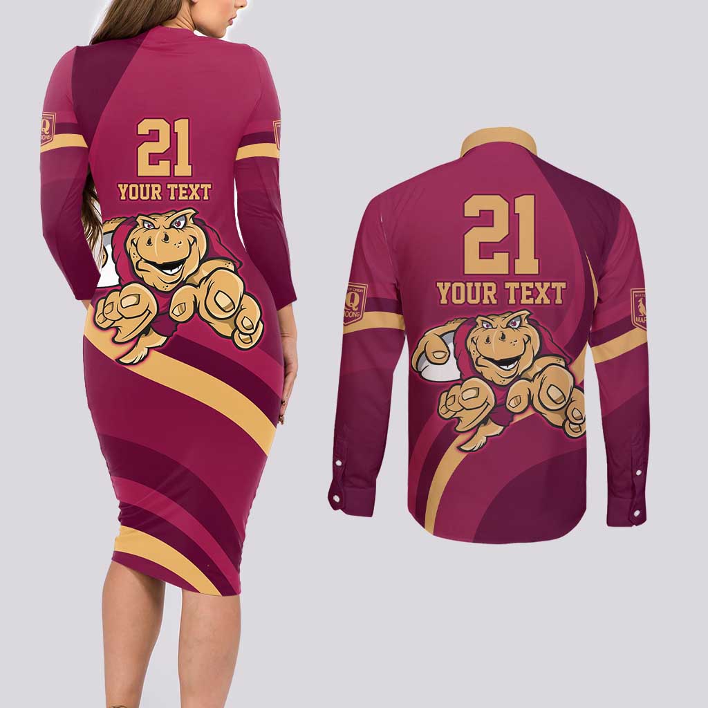 Custom QLD Maroons Cane Toad Couples Matching Long Sleeve Bodycon Dress and Long Sleeve Button Shirt Queensland Origin No1