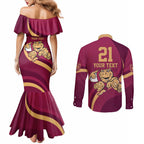 Custom QLD Maroons Cane Toad Couples Matching Mermaid Dress and Long Sleeve Button Shirt Queensland Origin No1