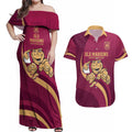Custom QLD Maroons Cane Toad Couples Matching Off Shoulder Maxi Dress and Hawaiian Shirt Queensland Origin No1