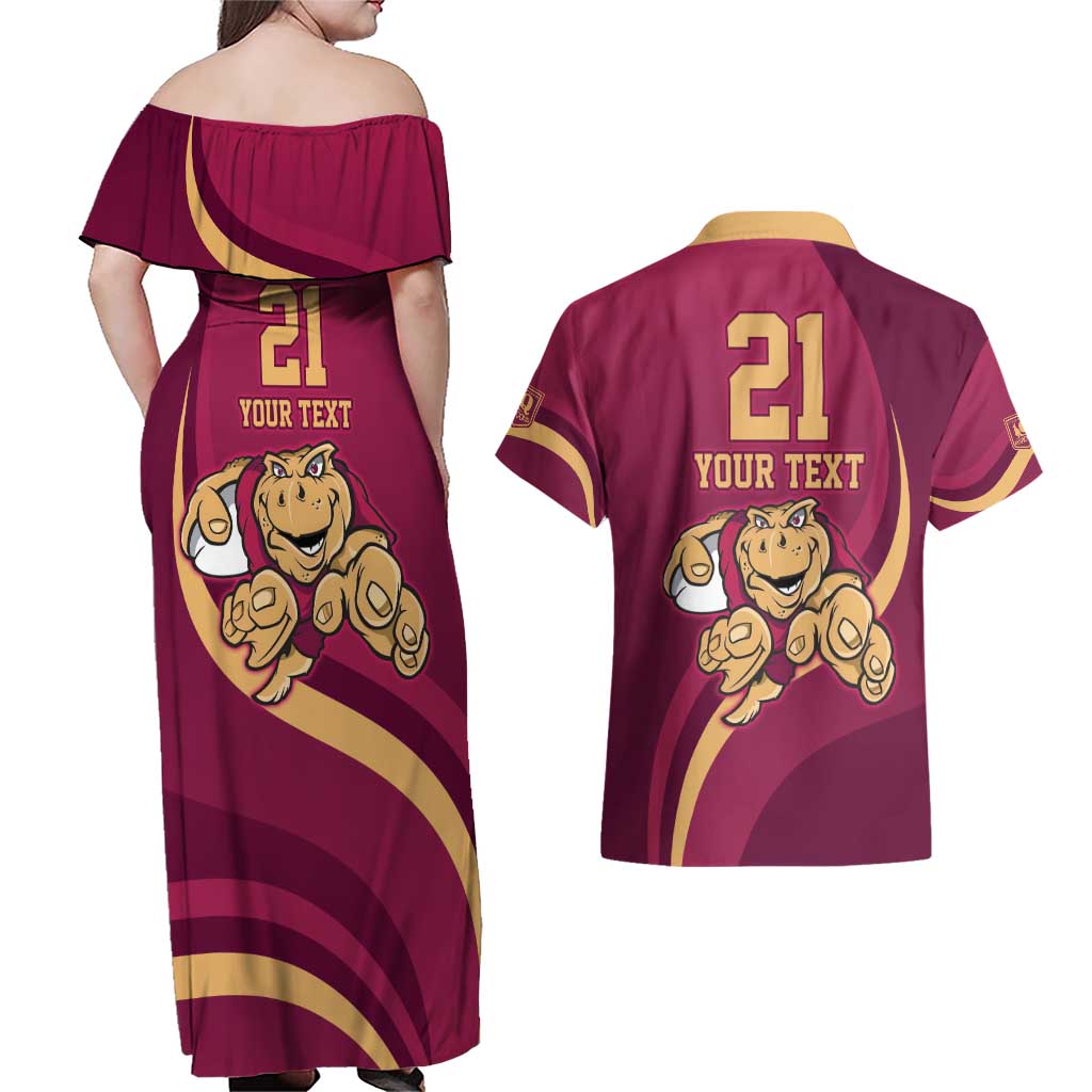 Custom QLD Maroons Cane Toad Couples Matching Off Shoulder Maxi Dress and Hawaiian Shirt Queensland Origin No1