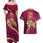 Custom QLD Maroons Cane Toad Couples Matching Off Shoulder Maxi Dress and Hawaiian Shirt Queensland Origin No1