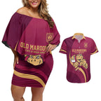 Custom QLD Maroons Cane Toad Couples Matching Off Shoulder Short Dress and Hawaiian Shirt Queensland Origin No1