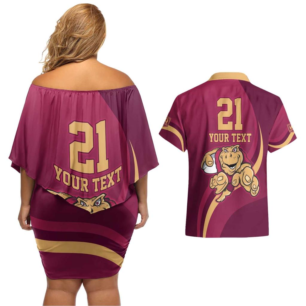 Custom QLD Maroons Cane Toad Couples Matching Off Shoulder Short Dress and Hawaiian Shirt Queensland Origin No1