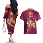 Custom QLD Maroons Cane Toad Couples Matching Off The Shoulder Long Sleeve Dress and Hawaiian Shirt Queensland Origin No1