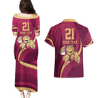 Custom QLD Maroons Cane Toad Couples Matching Puletasi and Hawaiian Shirt Queensland Origin No1