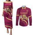 Custom QLD Maroons Cane Toad Couples Matching Puletasi and Long Sleeve Button Shirt Queensland Origin No1