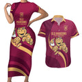 Custom QLD Maroons Cane Toad Couples Matching Short Sleeve Bodycon Dress and Hawaiian Shirt Queensland Origin No1