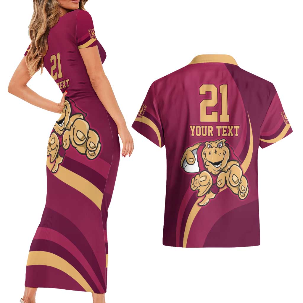 Custom QLD Maroons Cane Toad Couples Matching Short Sleeve Bodycon Dress and Hawaiian Shirt Queensland Origin No1