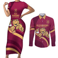 Custom QLD Maroons Cane Toad Couples Matching Short Sleeve Bodycon Dress and Long Sleeve Button Shirt Queensland Origin No1