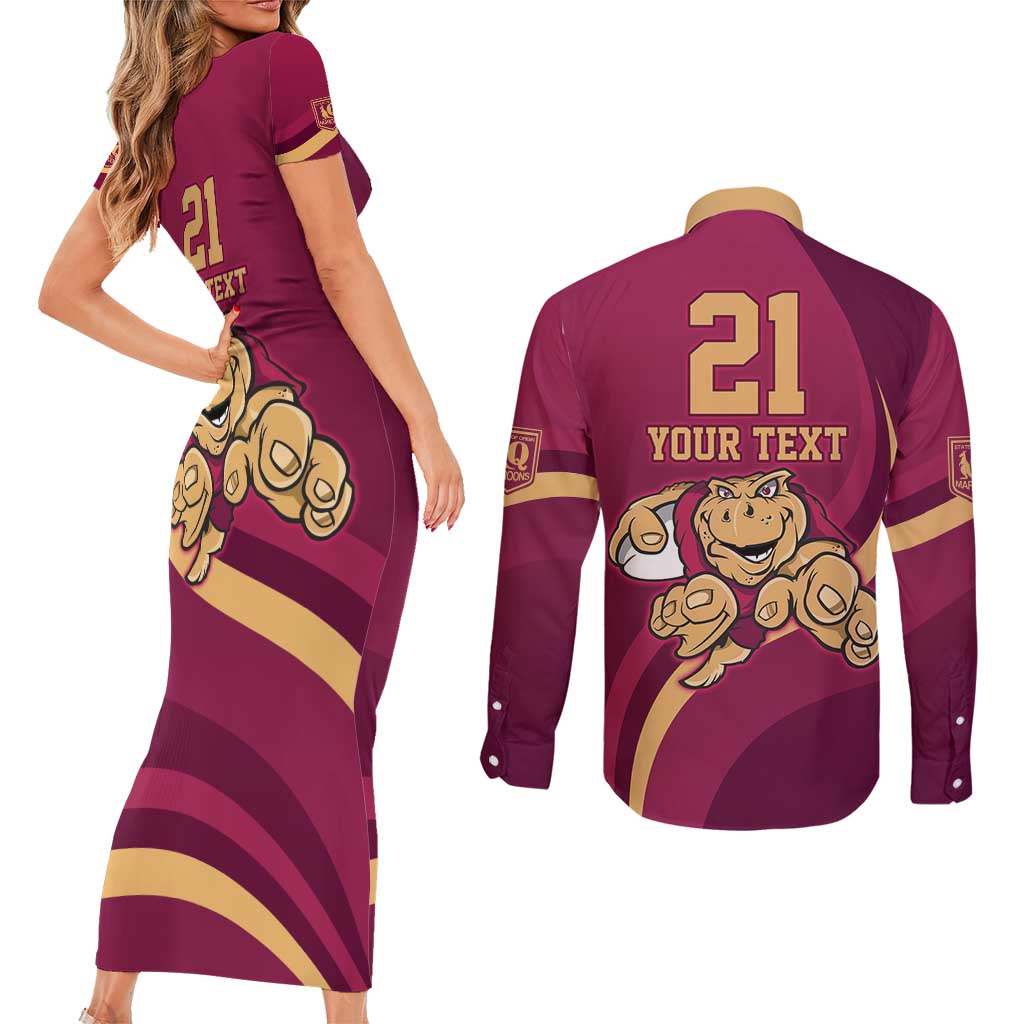 Custom QLD Maroons Cane Toad Couples Matching Short Sleeve Bodycon Dress and Long Sleeve Button Shirt Queensland Origin No1
