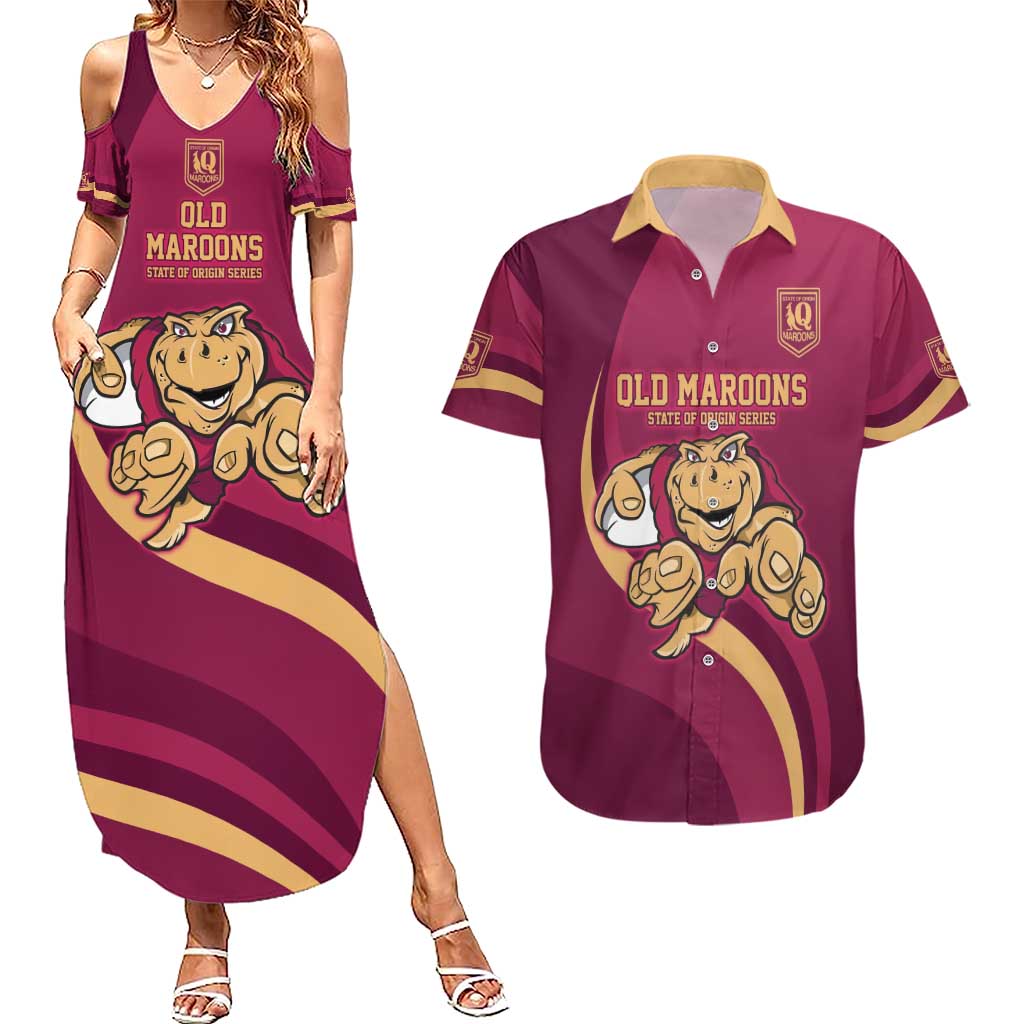 Custom QLD Maroons Cane Toad Couples Matching Summer Maxi Dress and Hawaiian Shirt Queensland Origin No1