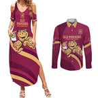 Custom QLD Maroons Cane Toad Couples Matching Summer Maxi Dress and Long Sleeve Button Shirt Queensland Origin No1