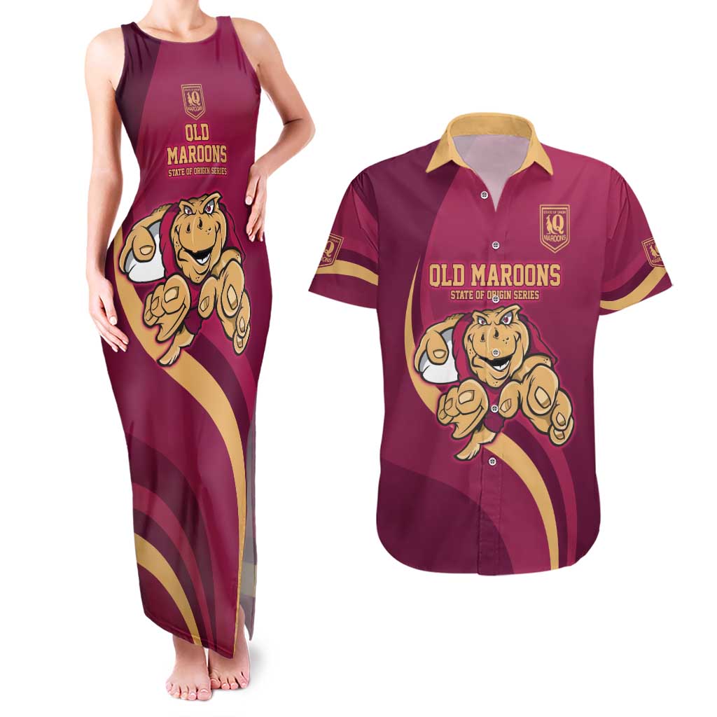 Custom QLD Maroons Cane Toad Couples Matching Tank Maxi Dress and Hawaiian Shirt Queensland Origin No1