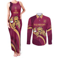 Custom QLD Maroons Cane Toad Couples Matching Tank Maxi Dress and Long Sleeve Button Shirt Queensland Origin No1