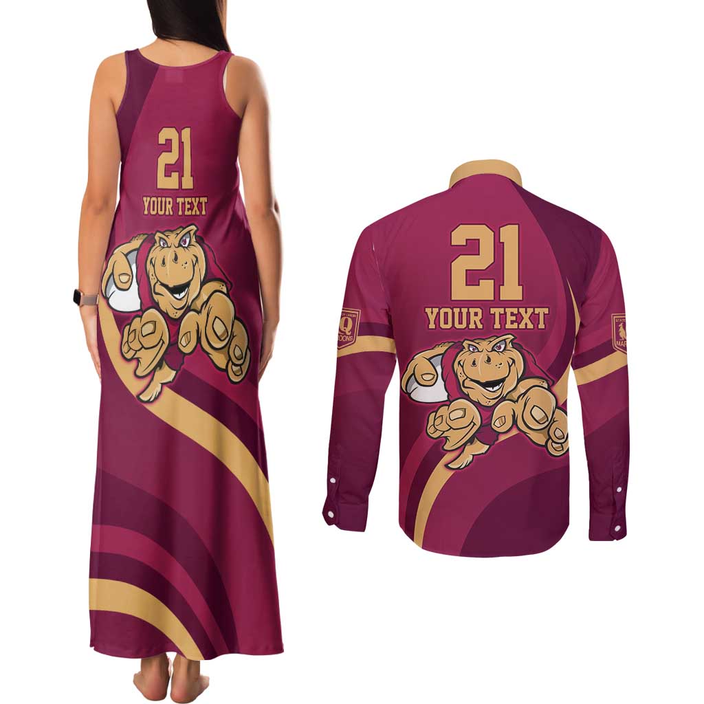 Custom QLD Maroons Cane Toad Couples Matching Tank Maxi Dress and Long Sleeve Button Shirt Queensland Origin No1