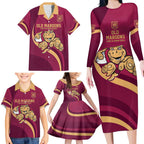 Custom QLD Maroons Cane Toad Family Matching Long Sleeve Bodycon Dress and Hawaiian Shirt Queensland Origin No1