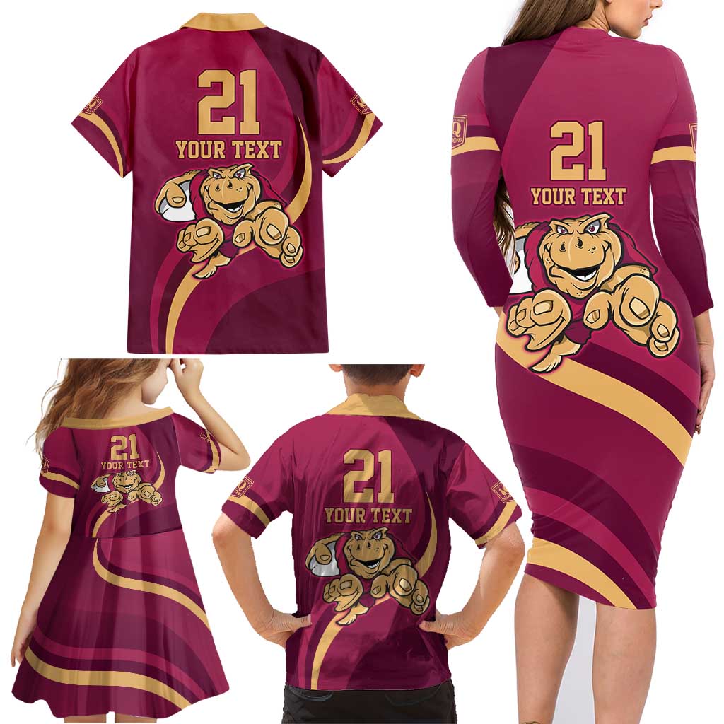 Custom QLD Maroons Cane Toad Family Matching Long Sleeve Bodycon Dress and Hawaiian Shirt Queensland Origin No1