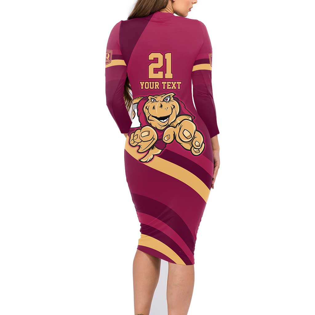 Custom QLD Maroons Cane Toad Family Matching Long Sleeve Bodycon Dress and Hawaiian Shirt Queensland Origin No1