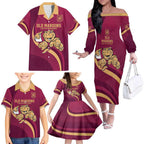 Custom QLD Maroons Cane Toad Family Matching Off The Shoulder Long Sleeve Dress and Hawaiian Shirt Queensland Origin No1