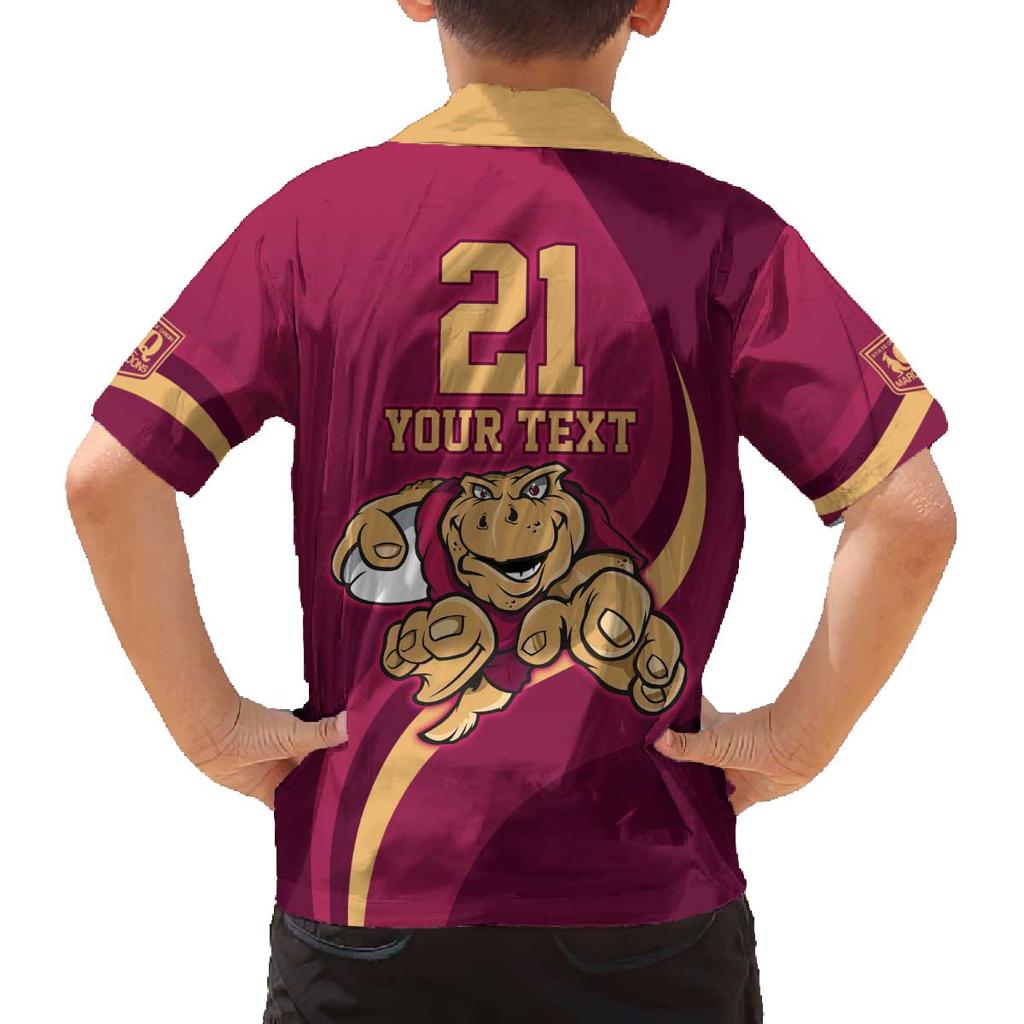 Custom QLD Maroons Cane Toad Family Matching Off The Shoulder Long Sleeve Dress and Hawaiian Shirt Queensland Origin No1