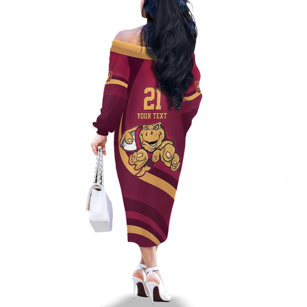 Custom QLD Maroons Cane Toad Family Matching Off The Shoulder Long Sleeve Dress and Hawaiian Shirt Queensland Origin No1
