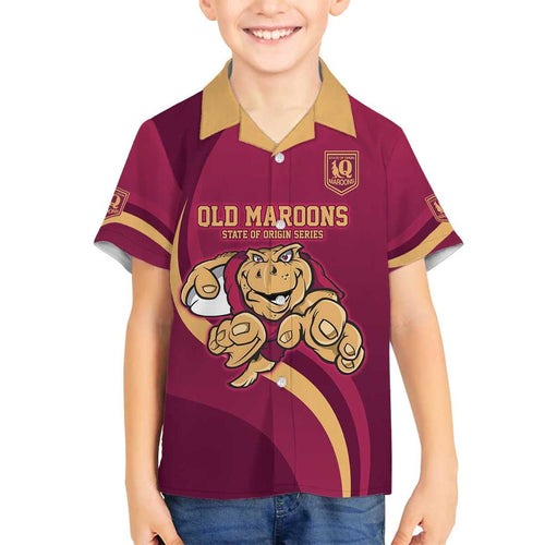 Custom QLD Maroons Cane Toad Family Matching Off The Shoulder Long Sleeve Dress and Hawaiian Shirt Queensland Origin No1