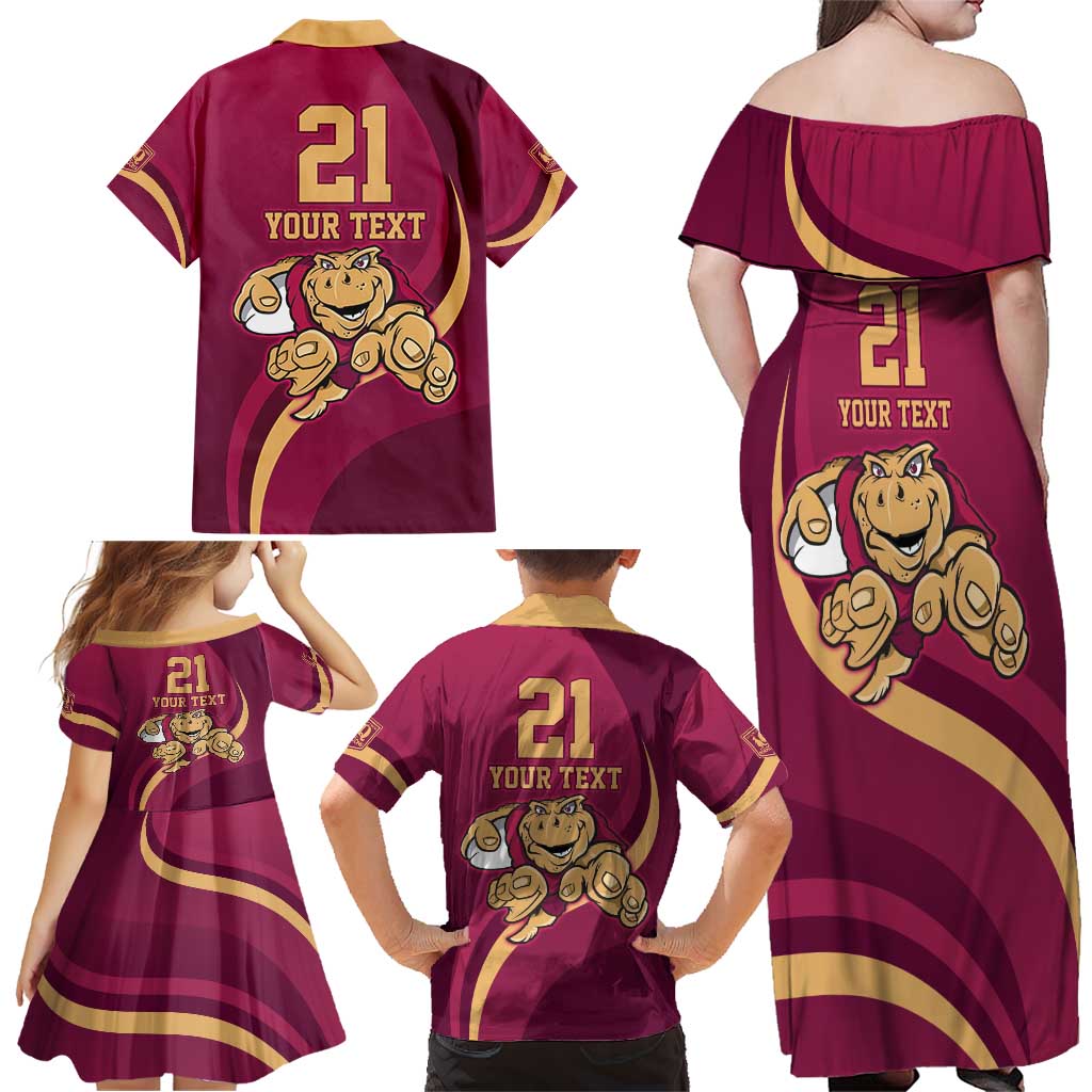 Custom QLD Maroons Cane Toad Family Matching Off Shoulder Maxi Dress and Hawaiian Shirt Queensland Origin No1
