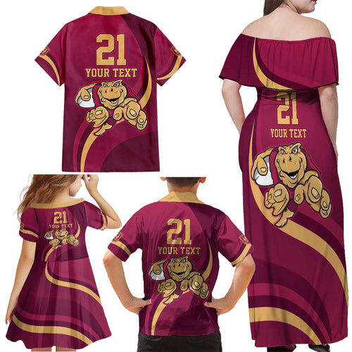 Custom QLD Maroons Cane Toad Family Matching Off Shoulder Maxi Dress and Hawaiian Shirt Queensland Origin No1
