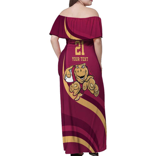 Custom QLD Maroons Cane Toad Family Matching Off Shoulder Maxi Dress and Hawaiian Shirt Queensland Origin No1