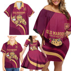 Custom QLD Maroons Cane Toad Family Matching Off Shoulder Short Dress and Hawaiian Shirt Queensland Origin No1