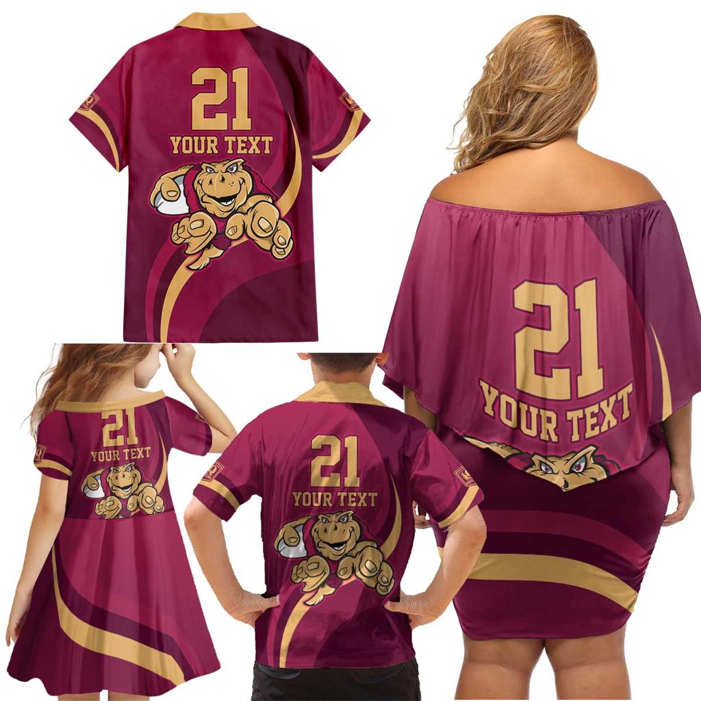 Custom QLD Maroons Cane Toad Family Matching Off Shoulder Short Dress and Hawaiian Shirt Queensland Origin No1