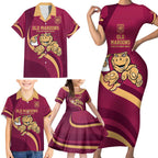 Custom QLD Maroons Cane Toad Family Matching Short Sleeve Bodycon Dress and Hawaiian Shirt Queensland Origin No1