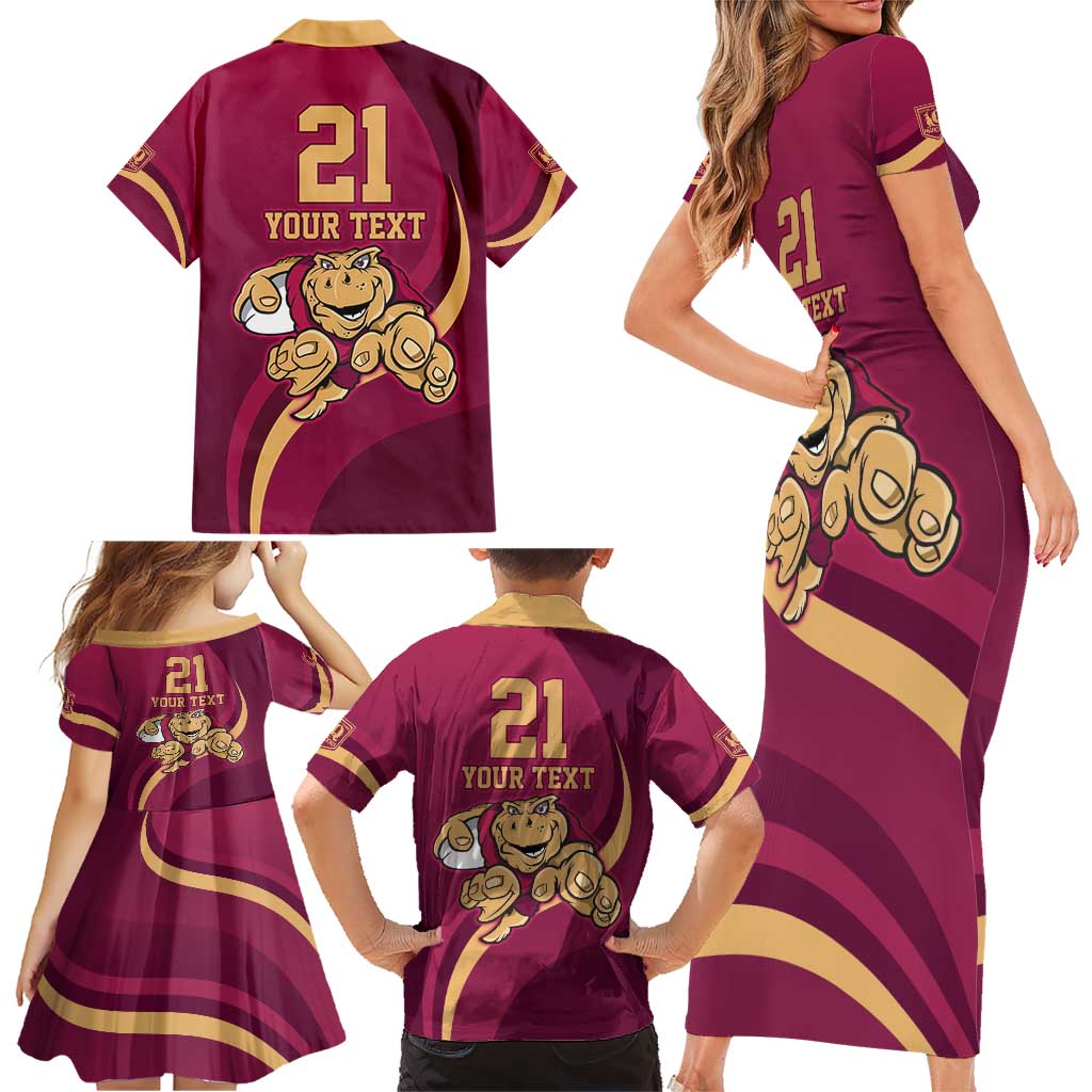 Custom QLD Maroons Cane Toad Family Matching Short Sleeve Bodycon Dress and Hawaiian Shirt Queensland Origin No1