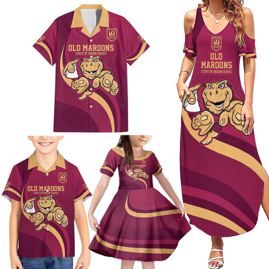 Custom QLD Maroons Cane Toad Family Matching Summer Maxi Dress and Hawaiian Shirt Queensland Origin No1