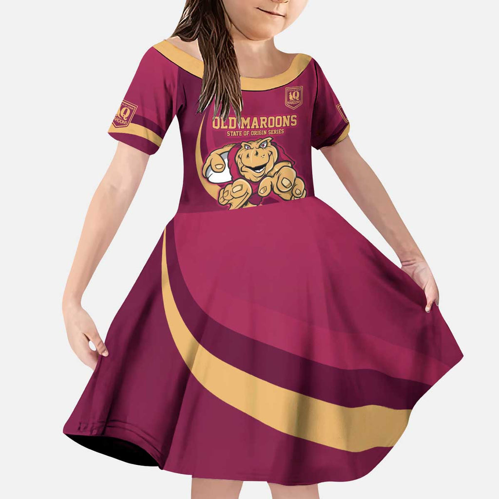 Custom QLD Maroons Cane Toad Kid Short Sleeve Dress Queensland Origin No1