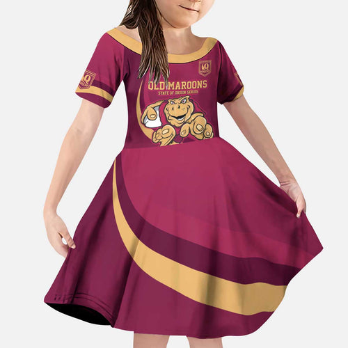 Custom QLD Maroons Cane Toad Kid Short Sleeve Dress Queensland Origin No1