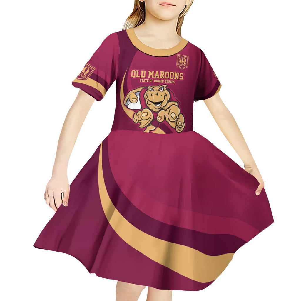 Custom QLD Maroons Cane Toad Kid Short Sleeve Dress Queensland Origin No1